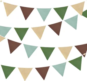 2 Sets of Green Brown Beige Pennant Banner 24Pcs Nursery Garland Flags Fabric Triangle Bunting Streamers for Kids Jungle Summer Woodland Camping Birthday Baby Shower Party Decorations Baby Room Decor