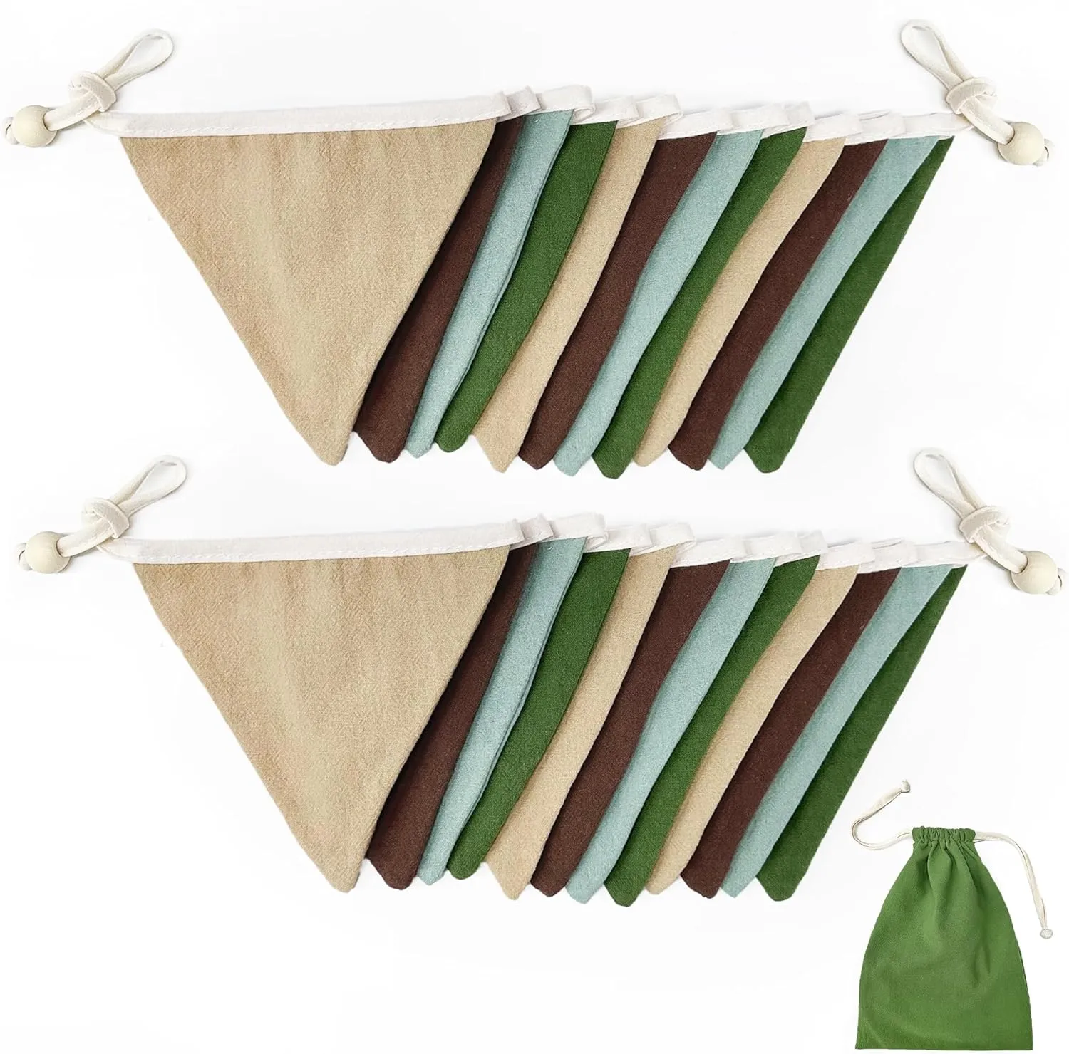 2 Sets of Green Brown Beige Pennant Banner 24Pcs Nursery Garland Flags Fabric Triangle Bunting Streamers for Kids Jungle Summer Woodland Camping Birthday Baby Shower Party Decorations Baby Room Decor