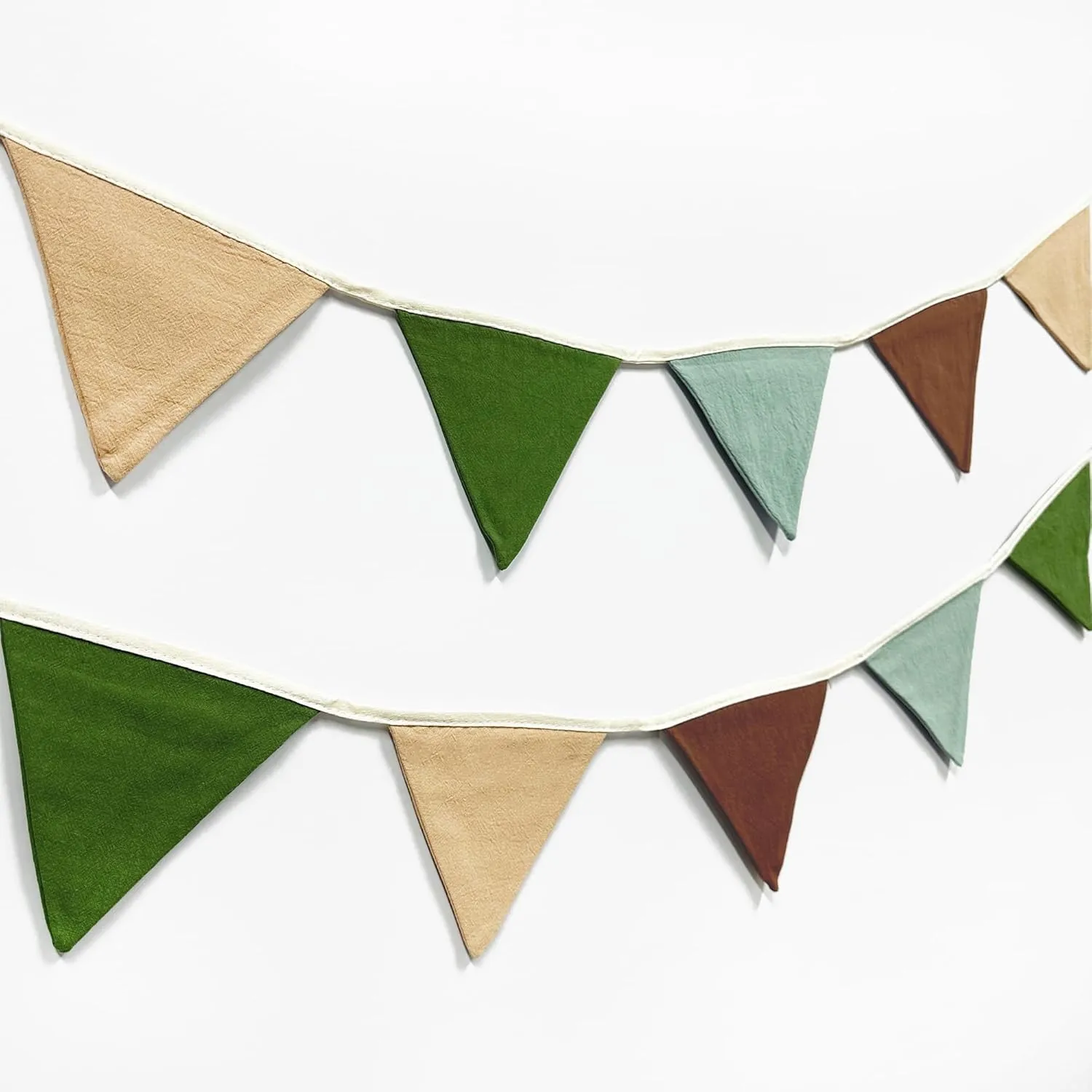 2 Sets of Green Brown Beige Pennant Banner 24Pcs Nursery Garland Flags Fabric Triangle Bunting Streamers for Kids Jungle Summer Woodland Camping Birthday Baby Shower Party Decorations Baby Room Decor