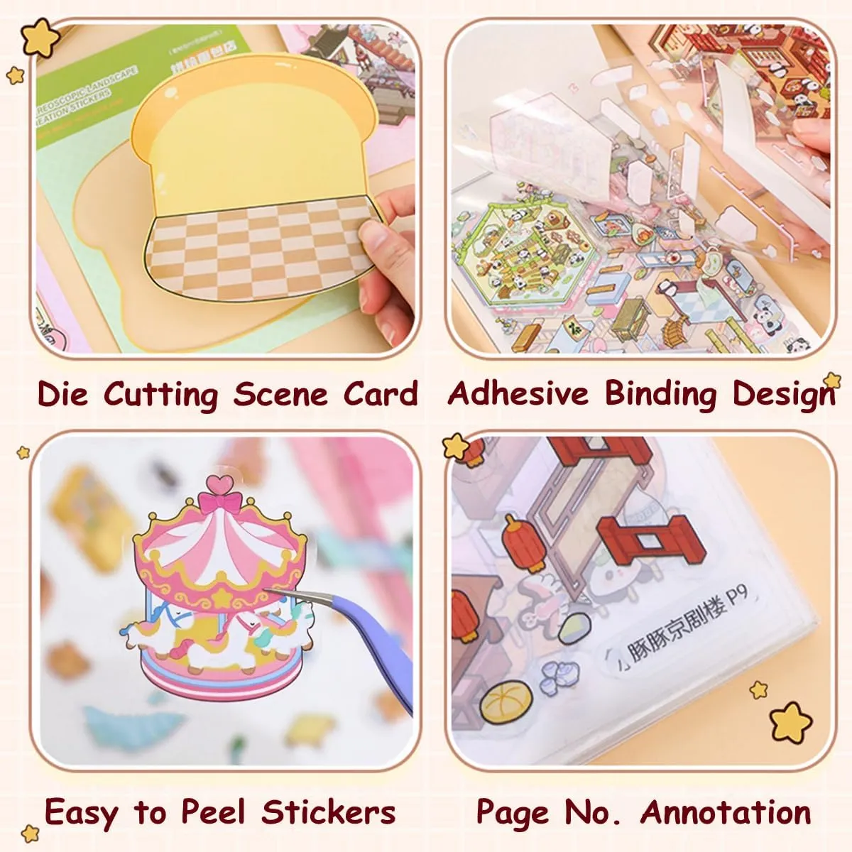 20 Sets DIY 3D House Stickers Collection Book, 3D Scene Miniature, Miniature Simulated Cabin Scene Game, Cute Cartoon Stickers for Adults and Kids, Fun Room Sticker Material Book for Girls