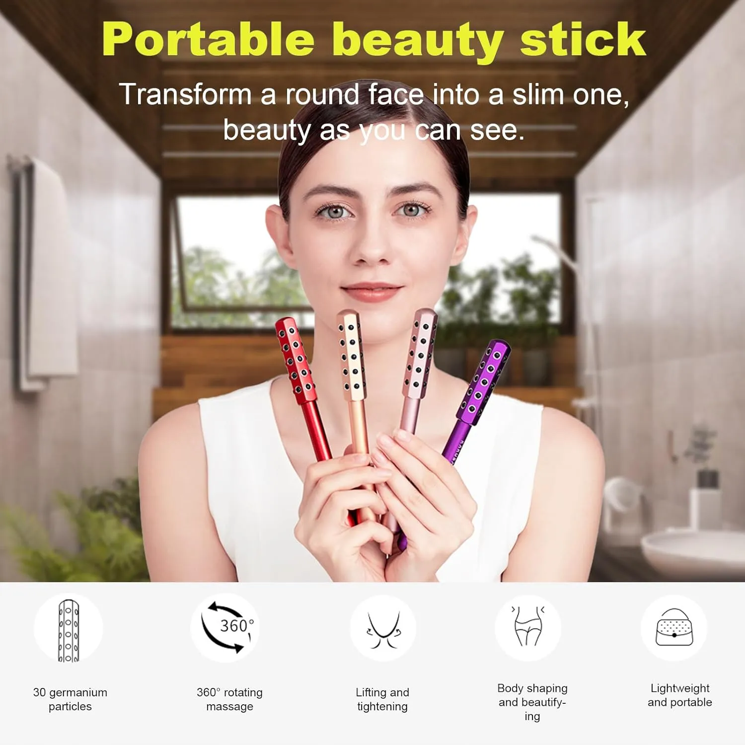 2025 Beauty Roller – Germanium Stone Face Sculpting Tool, Uplift Facial Massaging Beauty Tool, Firming Massage Wand for Skin Tightening, Portable Cooling & Sculpting (Pink)