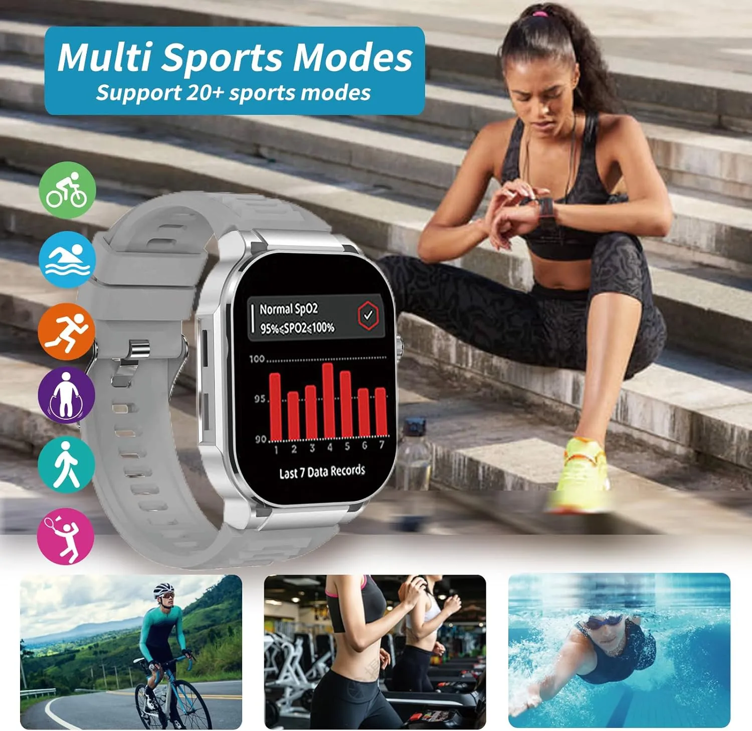 2.06" AMOLED Touch Screen Smart Watch for Man/Women Activity Fitness Tracker with Heart Rate/Blood Pressure/Sleep Monitor Bluetooth IP67 Waterproof for Android & iOS