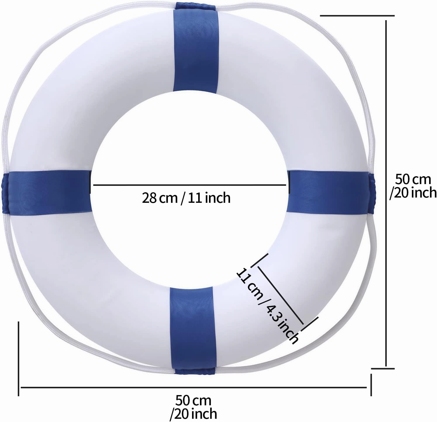 20 Inch / 50cm Pool Safety Life Preserver Throw Ring Buoy- Swim Foam Rings for Swimming Pool Wall Decoration with 98.4FT Water Floating Lifesaving Rope