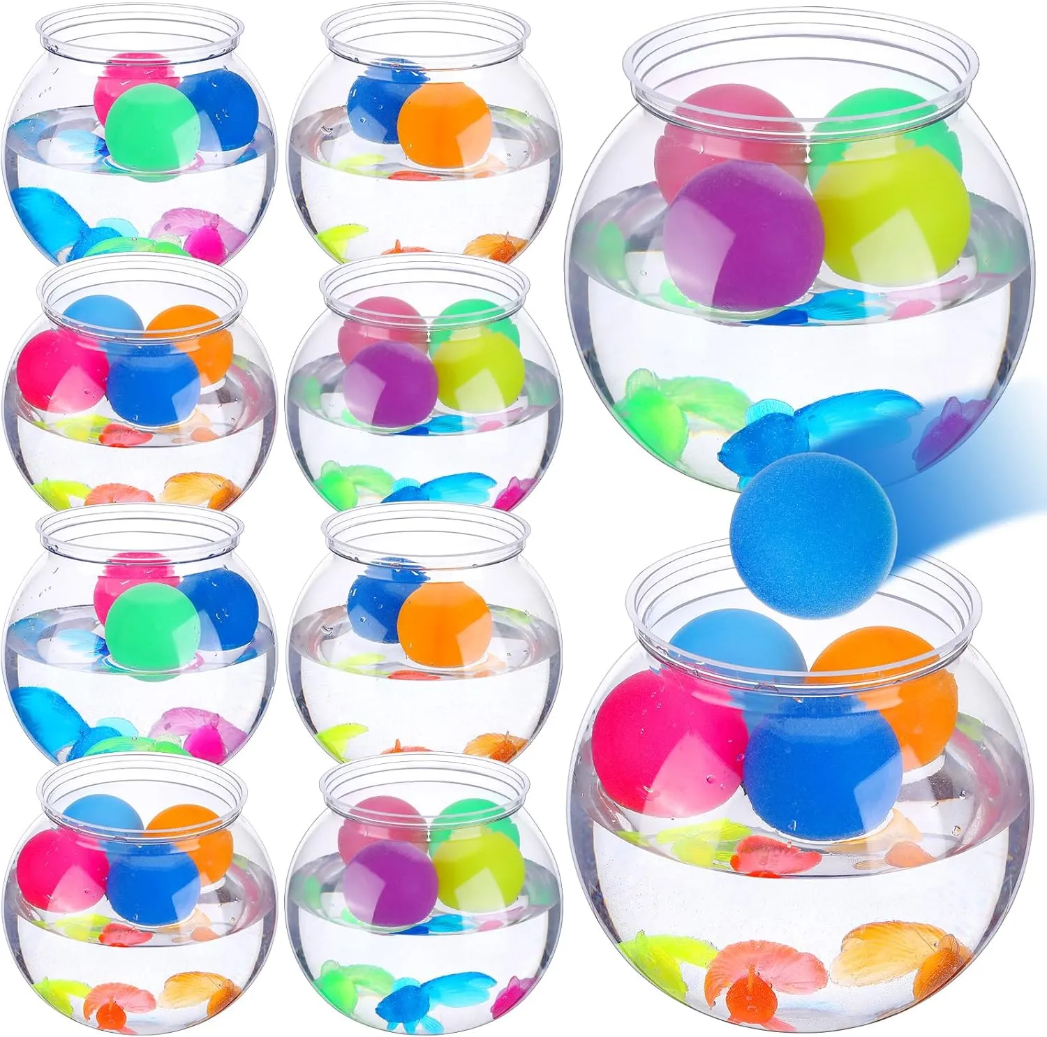 212 Pcs 12 Set 30 oz Table Tennis Fish Bowl Carnival Game Favors with Bounce Round Bowls Multicolor Balls Gold Plastic Fish for Adults Carnival Game Party Activity Prizes