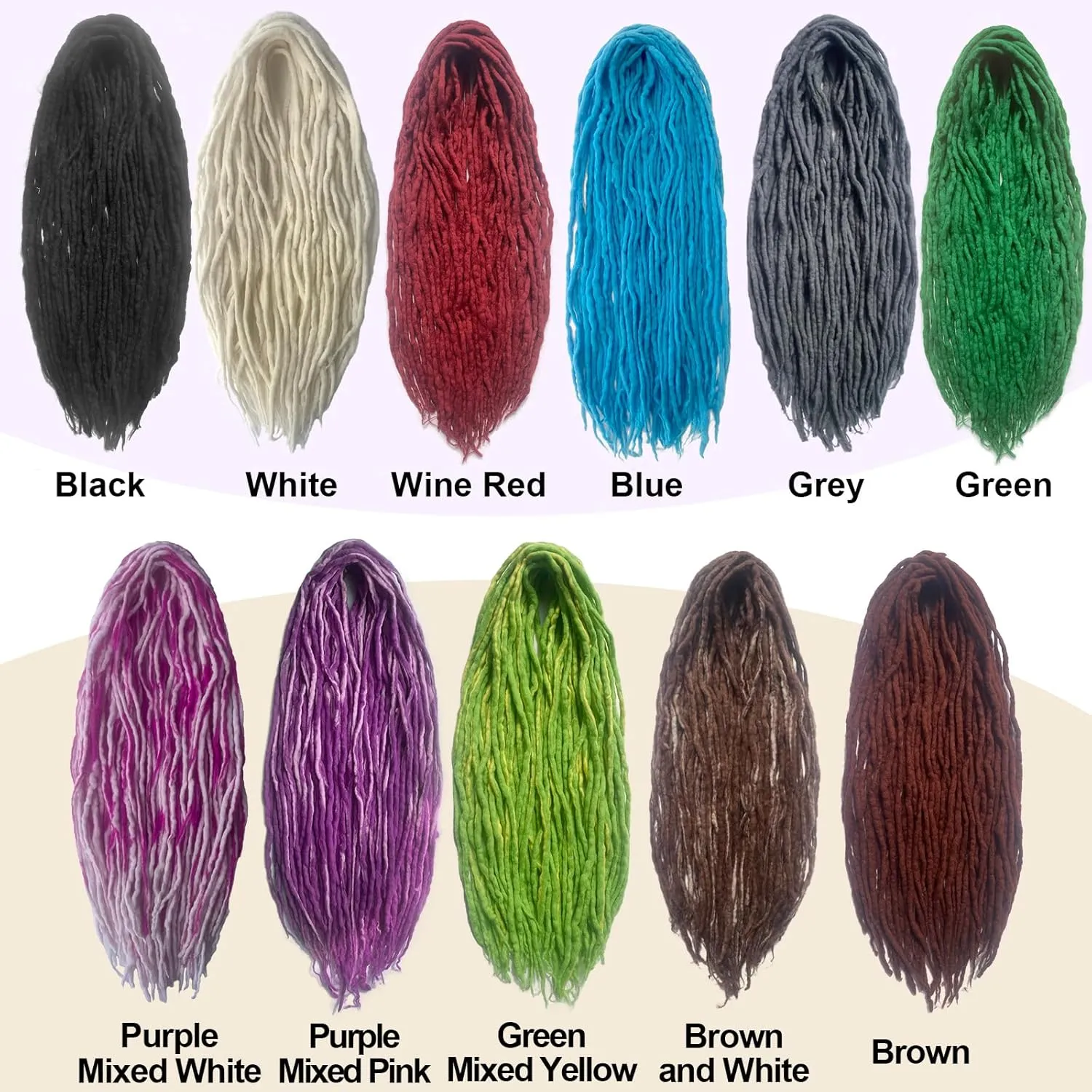 22 Inch Brown Mixed White Wool Dreadlock Extensions Double Ended Strands Dreadlocks for Women Double Ended Wool Dreads with DE Dreads Extensions