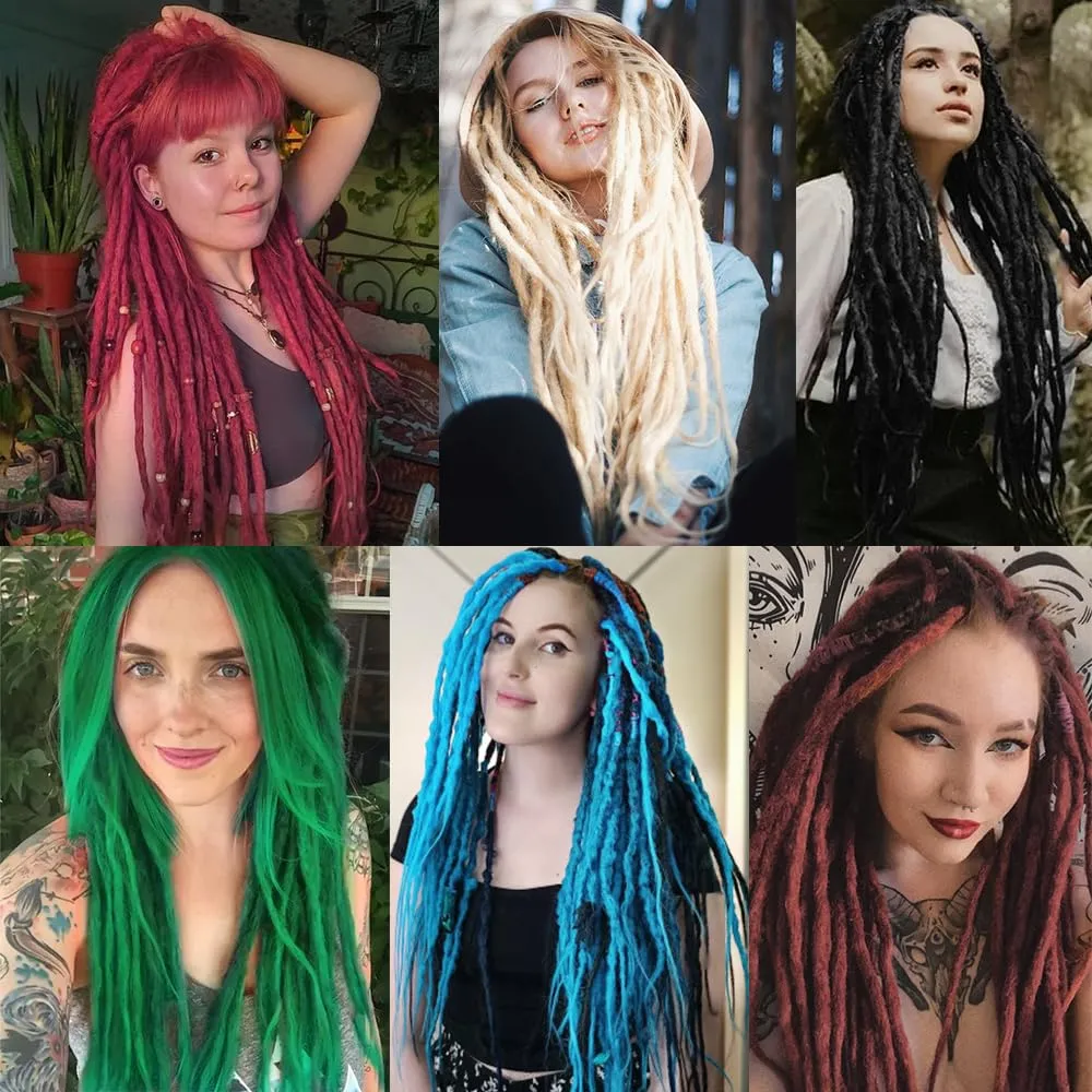 22 Inch Brown Mixed White Wool Dreadlock Extensions Double Ended Strands Dreadlocks for Women Double Ended Wool Dreads with DE Dreads Extensions