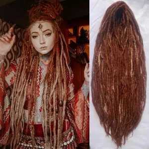 22 Inch Brown Mixed White Wool Dreadlock Extensions Double Ended Strands Dreadlocks for Women Double Ended Wool Dreads with DE Dreads Extensions