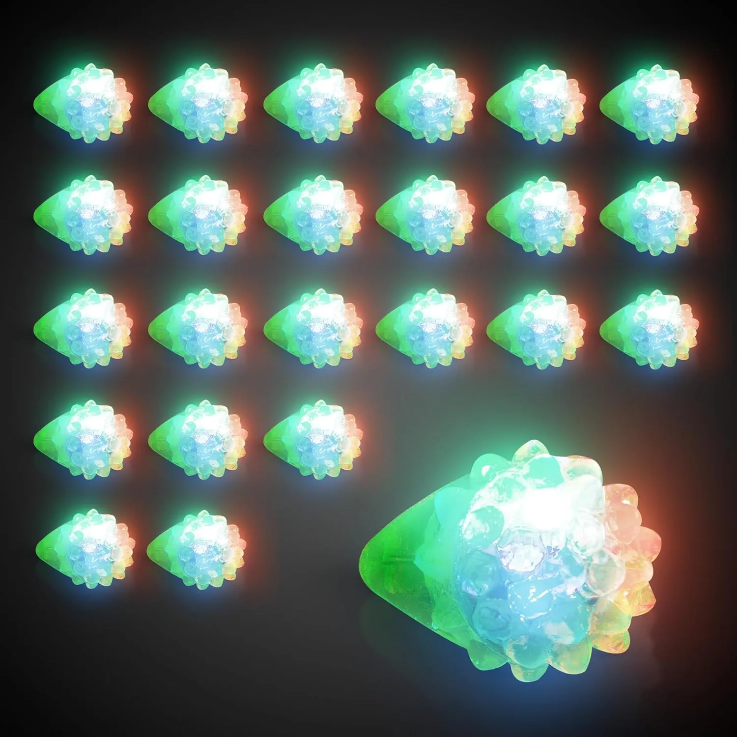 24-Pack - LED Light Up Jelly Bumpy Rings - Fun and Colorful Bulk Pack Party Favors
