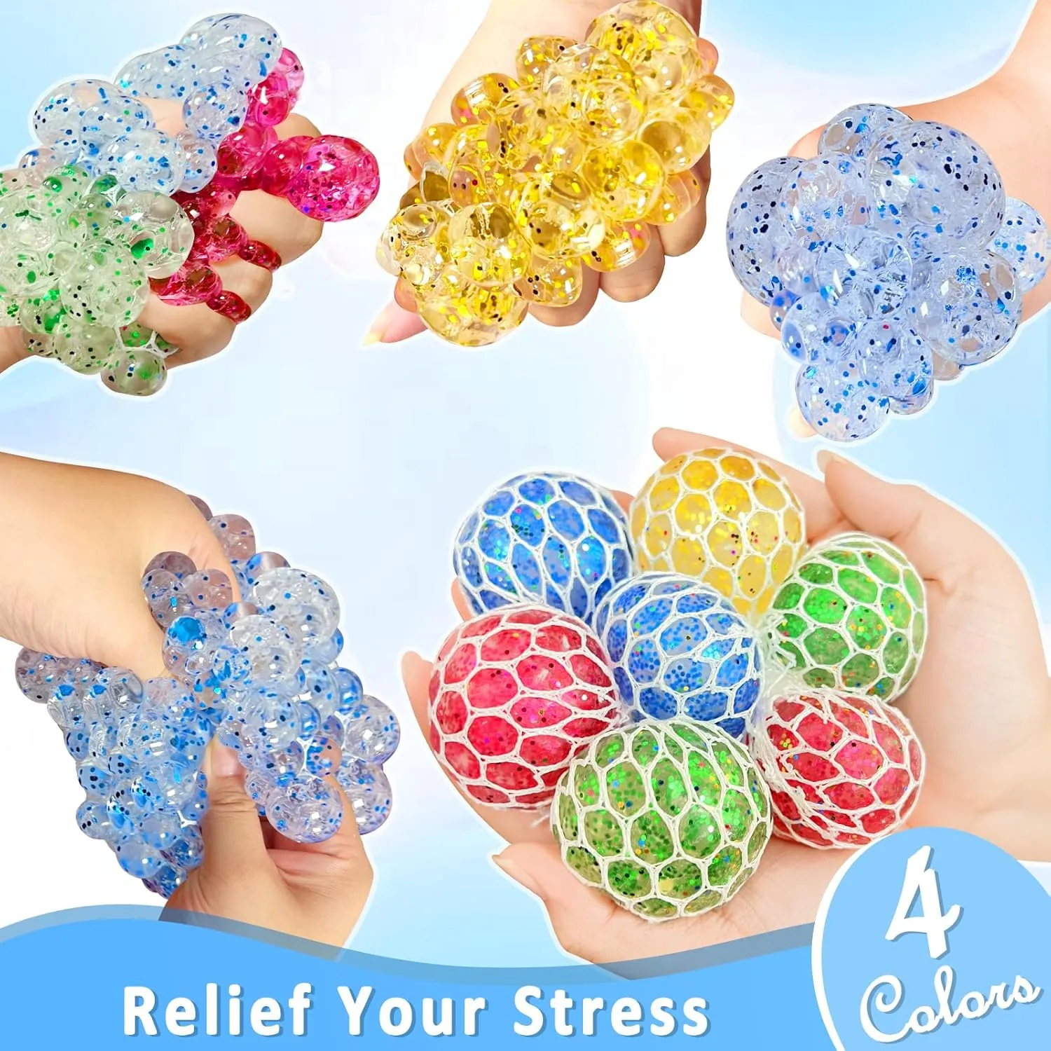24 Pack Stress Balls Set Fidget Toys for Adults, Squishy Toys, Stress Relief Toys Squeeze Balls Bulk for Kids Adults Classroom Prize,Party Favors,Birthday Gift, Goodie Bag Stuffers Hand Exercise Balls