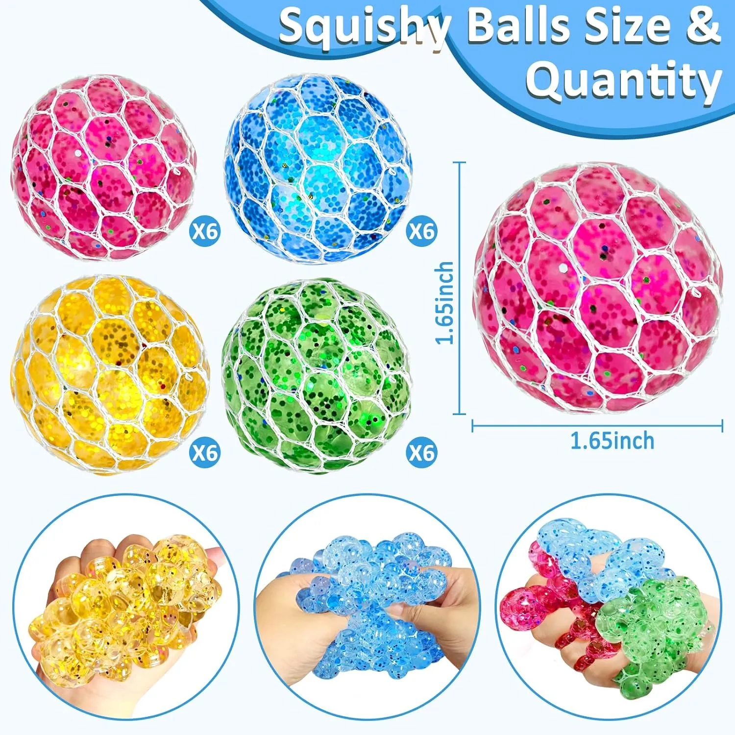 24 Pack Stress Balls Set Fidget Toys for Adults, Squishy Toys, Stress Relief Toys Squeeze Balls Bulk for Kids Adults Classroom Prize,Party Favors,Birthday Gift, Goodie Bag Stuffers Hand Exercise Balls