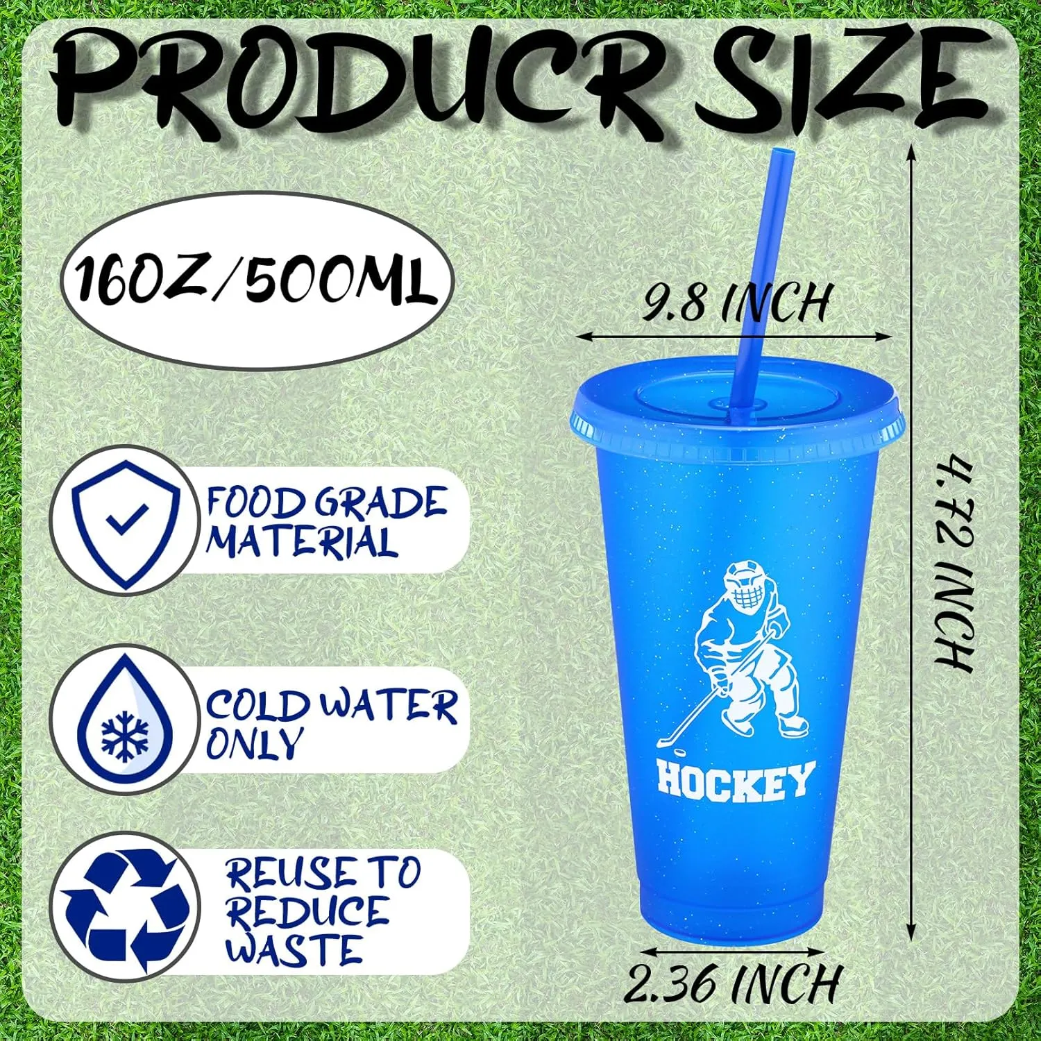 24 Pcs Hockey Plastic Tumblers with Lids and Straws for Hockey Reusable Cute Iced Coffee Travel Cups Mug Water Bottle for Birthday Party