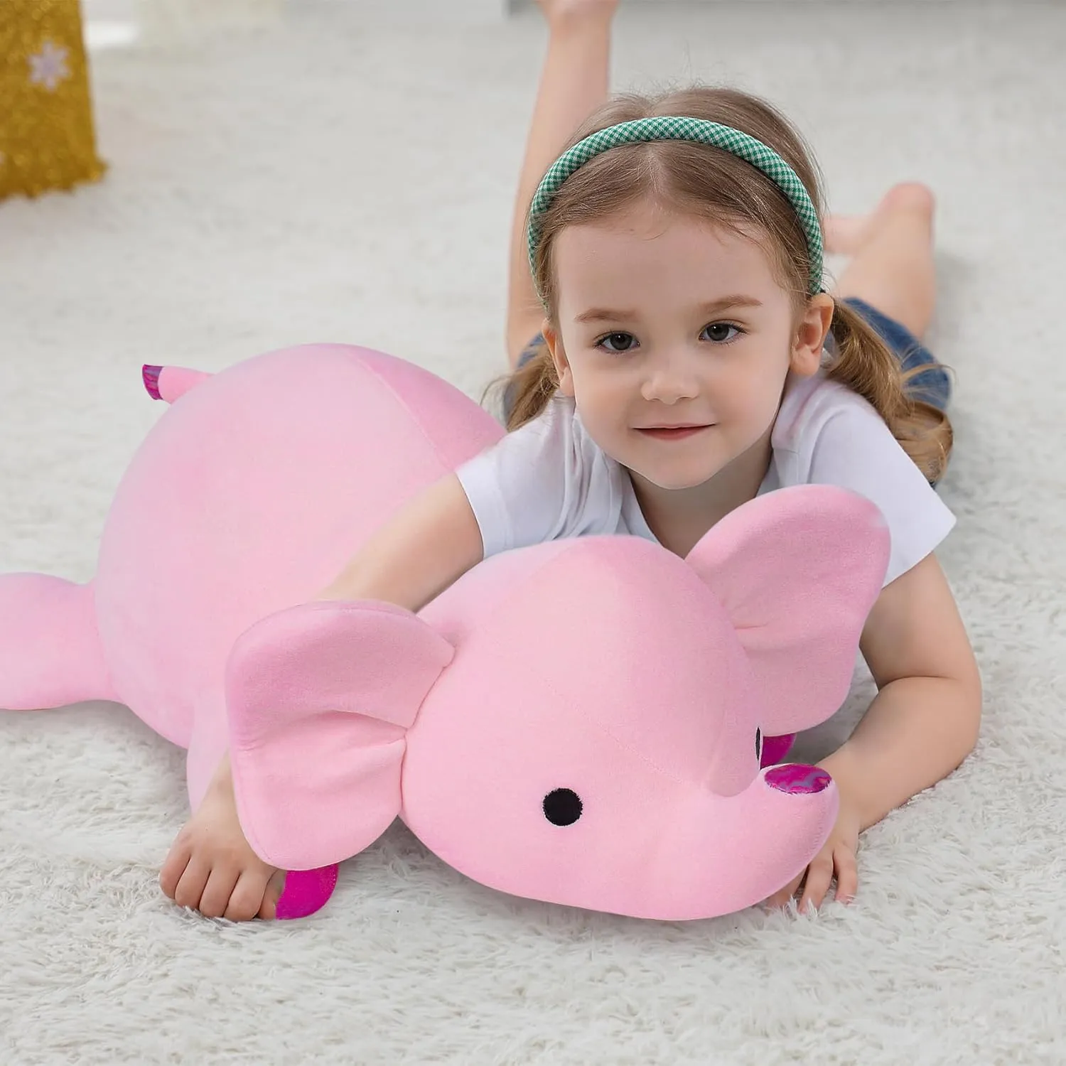 24” Pink Elephant Weighted Stuffed Animals, 4.2Lbs Weighted Elephant Stuffed Animal Soft Pillow Plush Gifts for Kids Adults Women Men Girls Boy