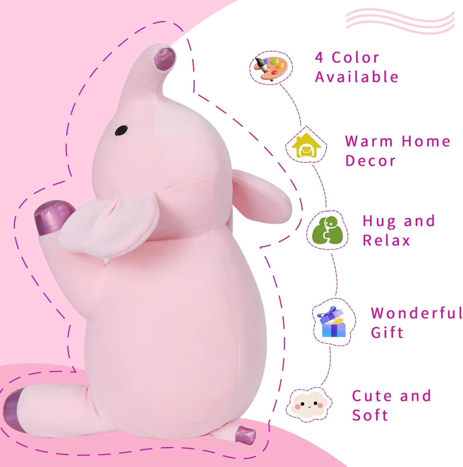 24” Pink Elephant Weighted Stuffed Animals, 4.2Lbs Weighted Elephant Stuffed Animal Soft Pillow Plush Gifts for Kids Adults Women Men Girls Boy