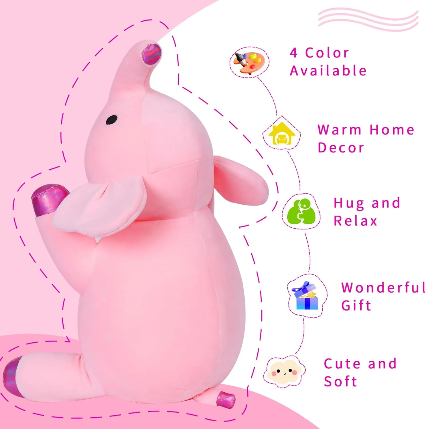24” Pink Elephant Weighted Stuffed Animals, 4.2Lbs Weighted Elephant Stuffed Animal Soft Pillow Plush Gifts for Kids Adults Women Men Girls Boy