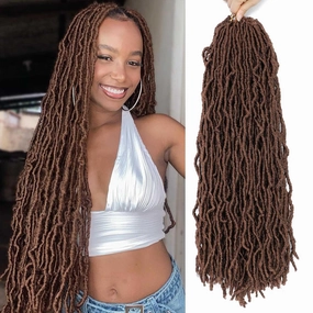 24 Inch Soft Locs Crochet Hair,8 Packs Pre Looped Light Brown Faux Locs Crochet Braids,Goddess Locs Hair For Black Women（24Inch 8pcs,30#）