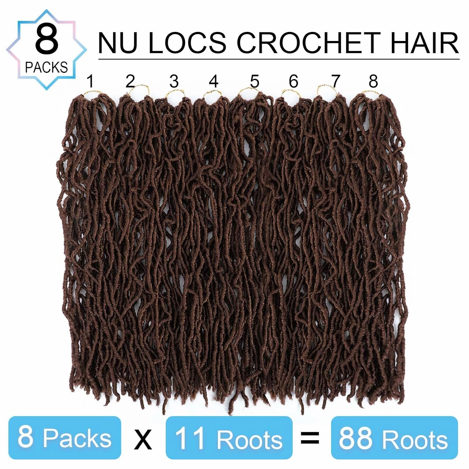 24 Inch Soft Locs Crochet Hair,8 Packs Pre Looped Light Brown Faux Locs Crochet Braids,Goddess Locs Hair For Black Women（24Inch 8pcs,30#）