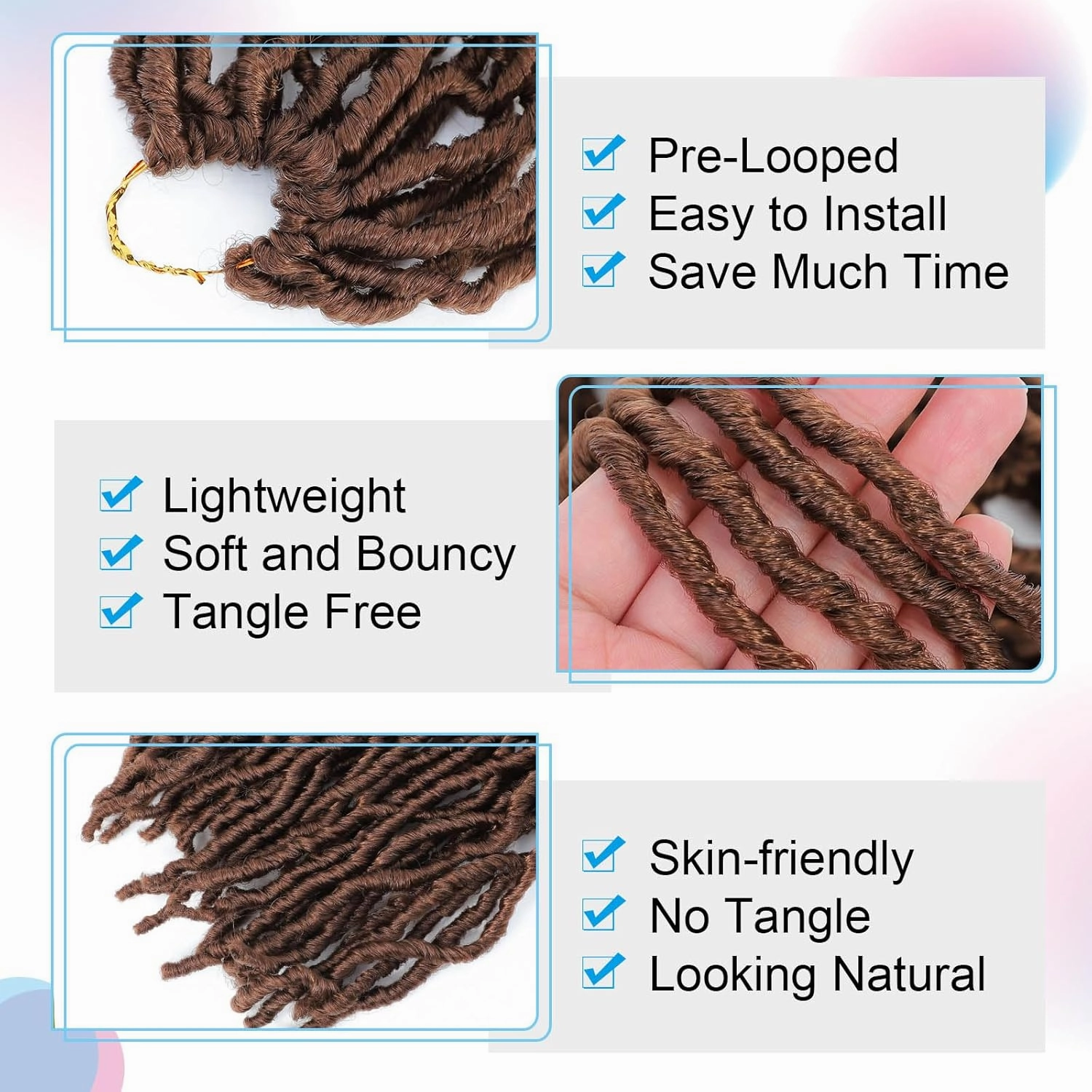 24 Inch Soft Locs Crochet Hair,8 Packs Pre Looped Light Brown Faux Locs Crochet Braids,Goddess Locs Hair For Black Women（24Inch 8pcs,30#）