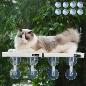 24"XL Cat Window Perch=12" Duo Pac Step=2 Mini Stand for Narrow Space,Vertical Gym Set,8 8 Suction Cup,Hold Up 80LB,Foldable Cordless Underneath Support,Textilene Seat Bed,Easy Clean&Dry-White