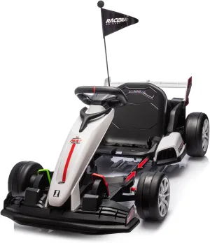 24V Go Kart for Kids 6  Years, 200W*2 Drifting Motors, 7.5 Mph High Speed Drifting Kart Car Riding Vehicle, Extendable Car Length,Max Load 135lbs Outdoor Ride On Racing Toy for Teens Children,White