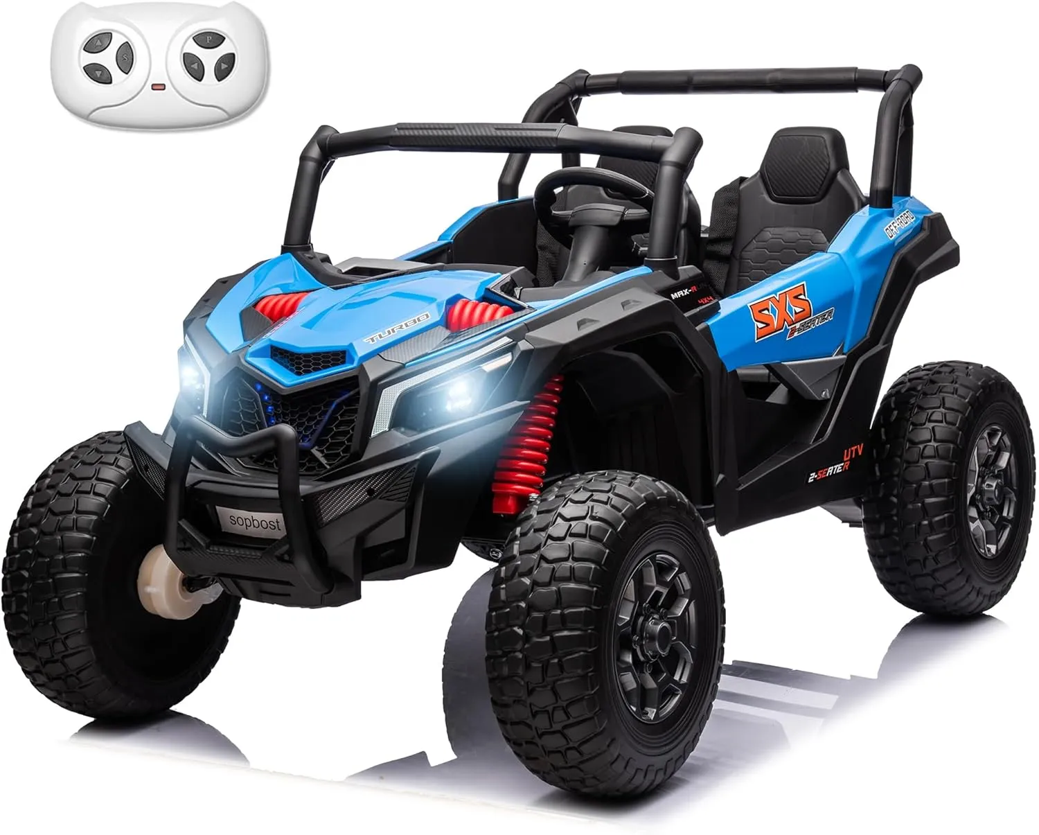 24V Ride On Toys for Big Kids 3-8 Years Old with Parent Remote Control, 4WD Electric Car with EVA Tires, Shock Absorbers, Music Panel, Led Lights, Blue
