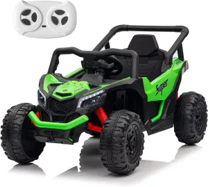 24v Ride on Toys for Big Kids 4-8,Electric Ride on Car for Kids,Off-Road UTV Truck,4WD 25W Motors 3.4mph Max Speed with Remote Control Safety Belt, Horn, Music and Led Lights-Green