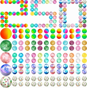 250 Pieces Glitter Bouncy Balls Bulk 5 Styles for Kids 25mm Assorted Colorful Small Rubber Bouncing Balls for Game Prizes Kids Party Favors and Vending Machines