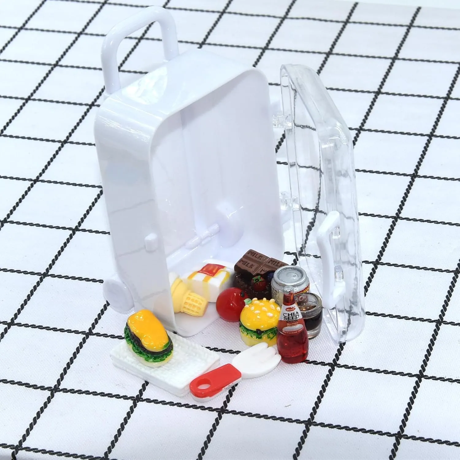 27 Pieces Dollhouse Mini Laptop Tablet and Smart Phone Newspaper Book Miniatures Hamburger Cake Coffee Juice Trolley case DIY Play Game Party Toys Accessories (Black Set)