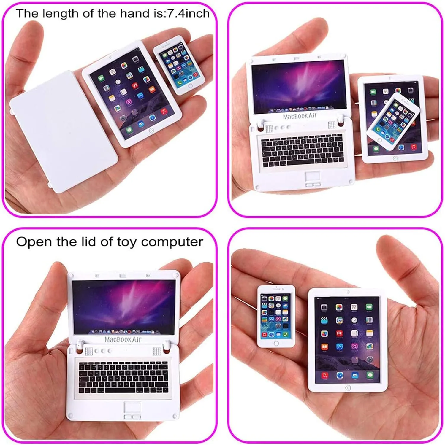 27 Pieces Dollhouse Mini Laptop Tablet and Smart Phone Newspaper Book Miniatures Hamburger Cake Coffee Juice Trolley case DIY Play Game Party Toys Accessories (White Set)