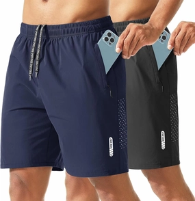 2 Pack Men's Athletic Shorts 7 Inch Inseam Lightweight Quick Dry Running Shorts for Men Gym Workout Shorts