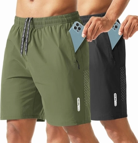 2 Pack Men's Athletic Shorts 7 Inch Inseam Lightweight Quick Dry Running Shorts for Men Gym Workout Shorts