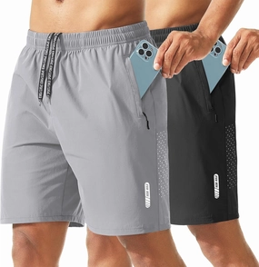 2 Pack Men's Athletic Shorts 7 Inch Inseam Lightweight Quick Dry Running Shorts for Men Gym Workout Shorts