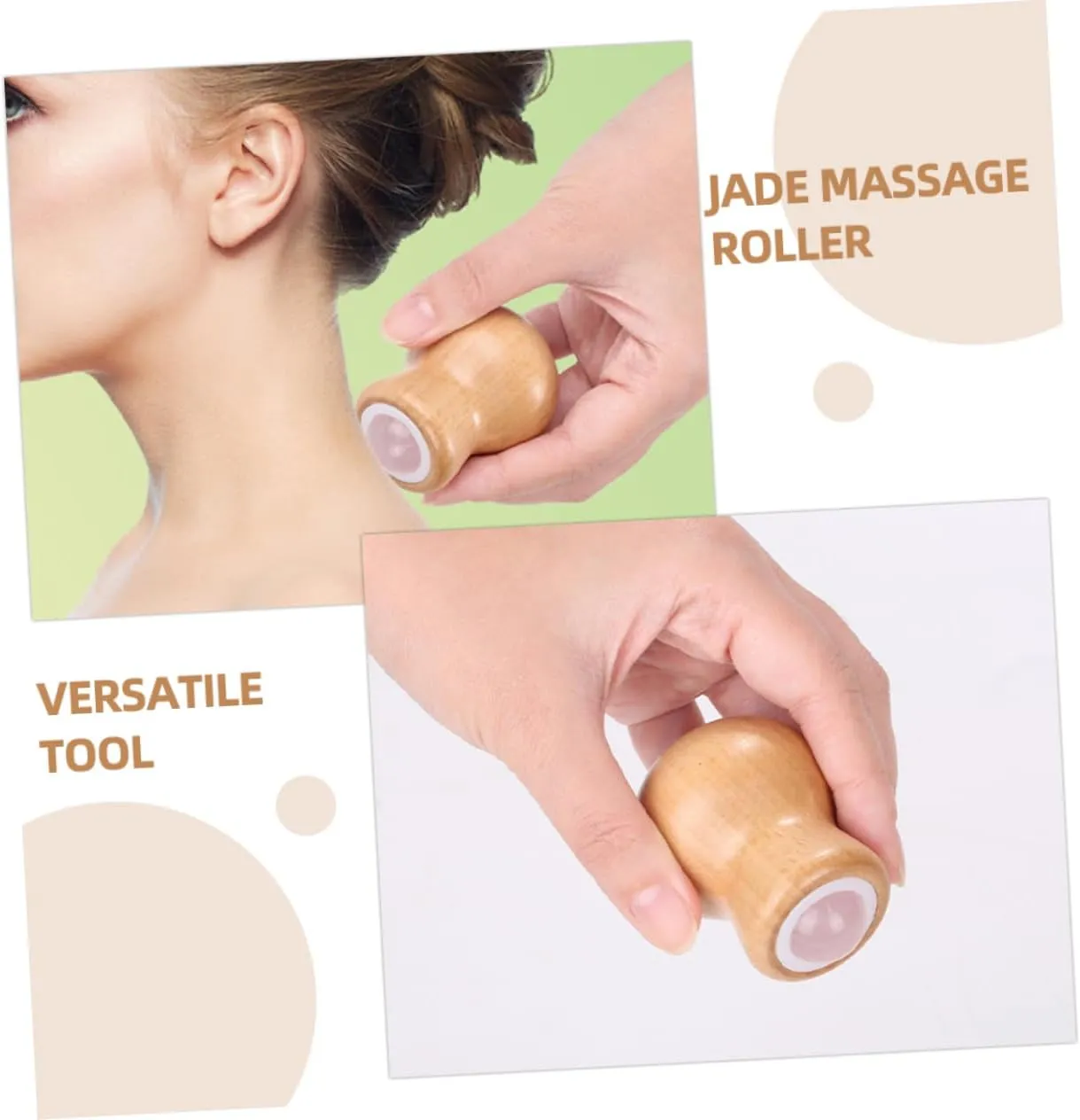 2pcs Jade Face Roller for Facial Massage and Relaxation Portable Skin Care Tool for Puffiness and for Neck Hands and Legs Handle Design