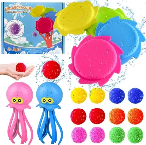 3-in-1 Quick-Fill & Soft Floating Pool Toys, Reusable Water Frisbees Set with Octopus Water Toys & Sponge Water Balls, Water Flying Disc in Backyard Games for Kids Toddlers, Ages 3 