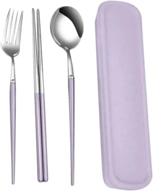 3-pc Stainless Steel Set Reusable Silverware Camping Dinnerware Travel Cutlery Case Adult Style Utensils