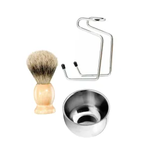 3-piece Mens Grooming Kit Beard Shaving Tools Set Bowl Rack Brush Mens Grooming Tool for Manscaping