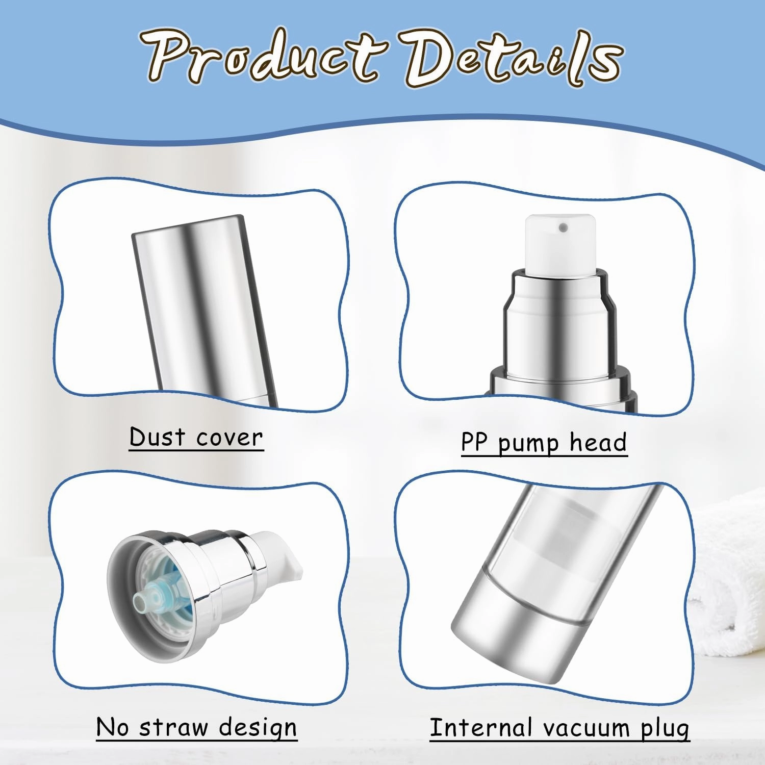 30ml/1oz Empty Airless Pump Bottles with Silver Pump Head 8 Pcs Plastic Vacuum Bottle Refillable Cosmetic Containers for Lotion Cream Foundation,1Funnel & 1 Pipette