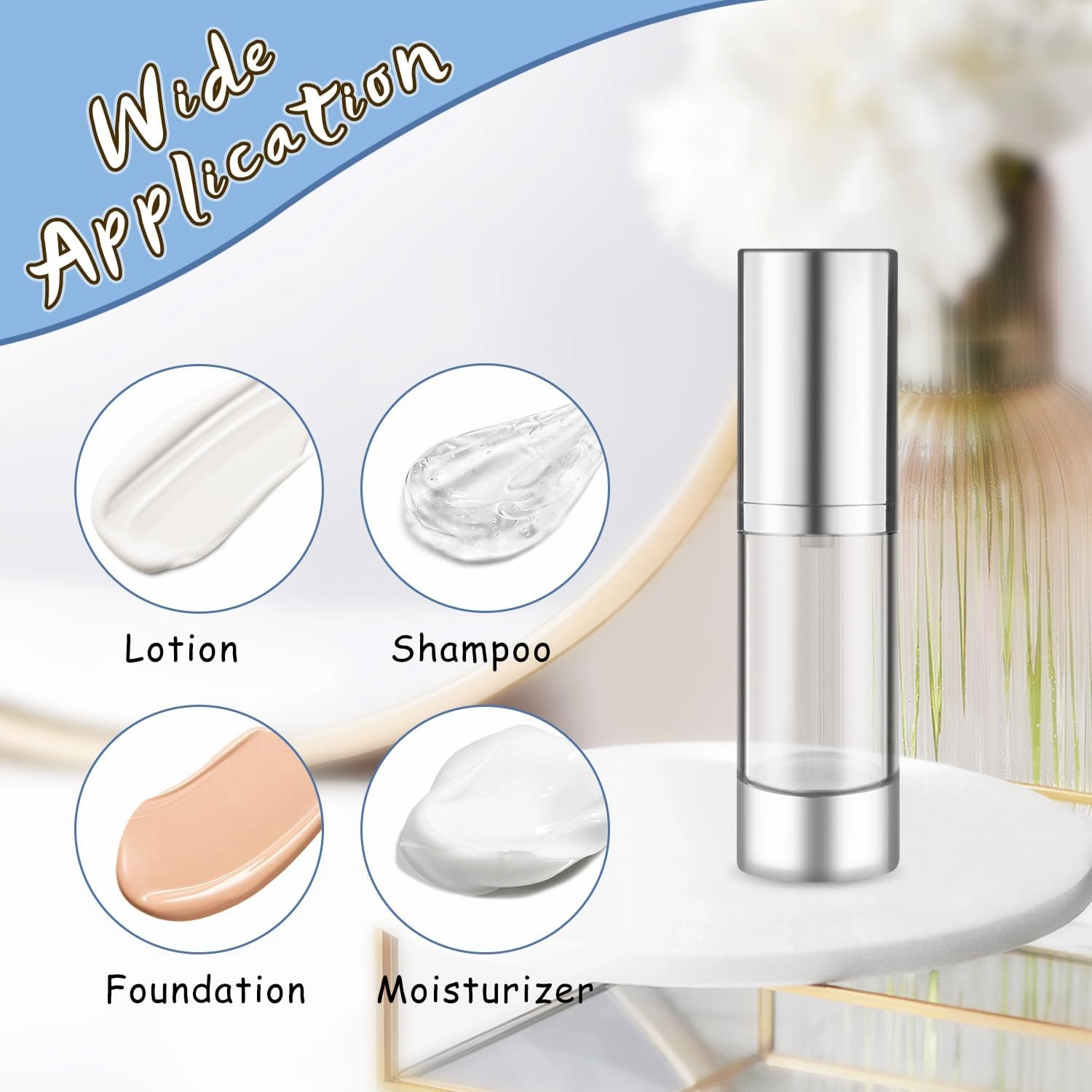 30ml/1oz Empty Airless Pump Bottles with Silver Pump Head 8 Pcs Plastic Vacuum Bottle Refillable Cosmetic Containers for Lotion Cream Foundation,1Funnel & 1 Pipette