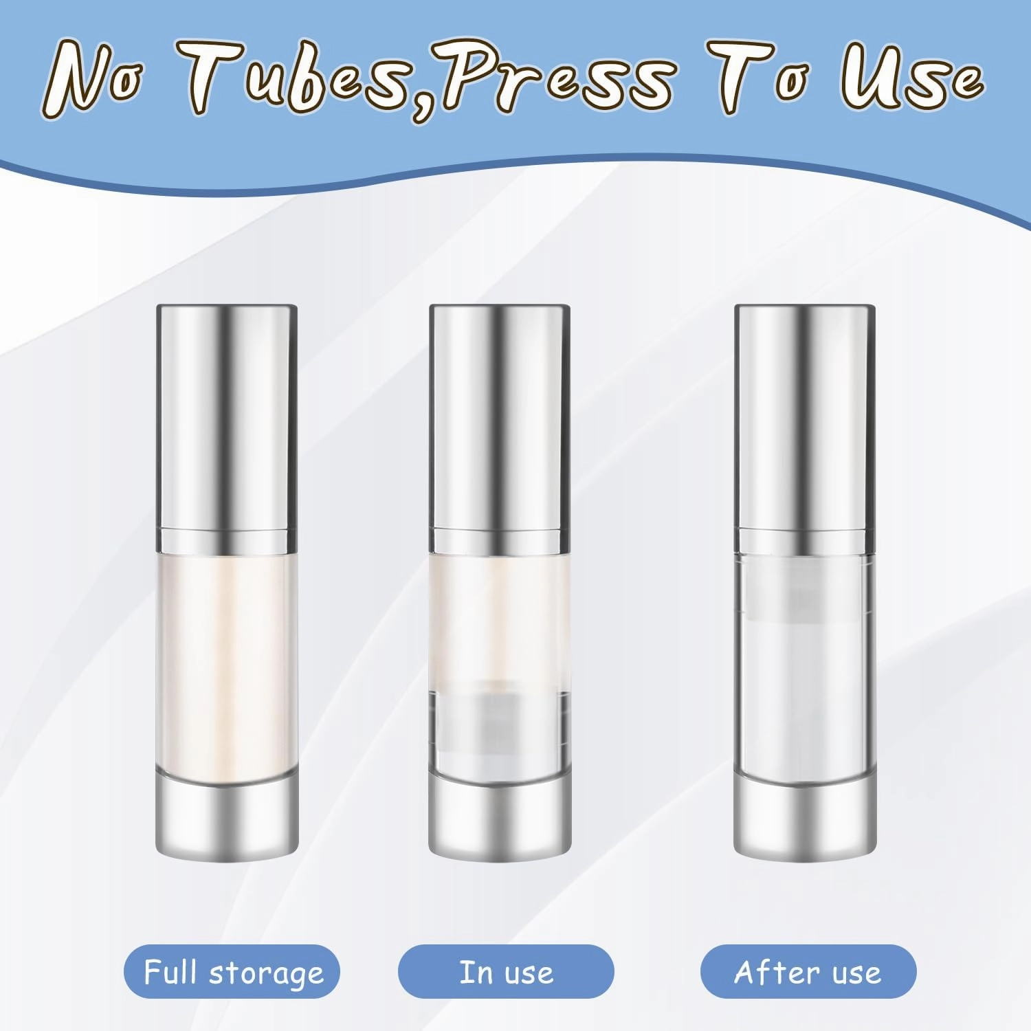 30ml/1oz Empty Airless Pump Bottles with Silver Pump Head 8 Pcs Plastic Vacuum Bottle Refillable Cosmetic Containers for Lotion Cream Foundation,1Funnel & 1 Pipette