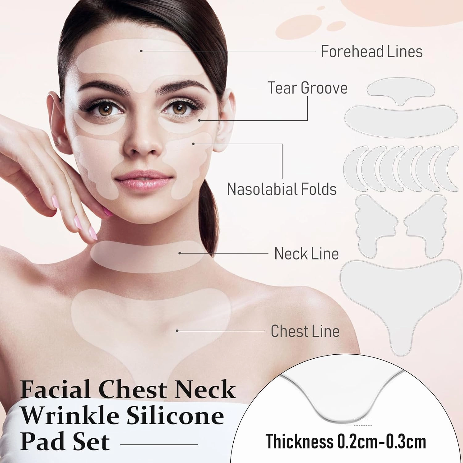 32 Pcs Facial Chest Neck Silicone Pad Reusable Face Forehead Patches Facial Sleeping Mask Cover for Smoothing Chest Neck Forehead Eye Mouth (Clear,Milk White)