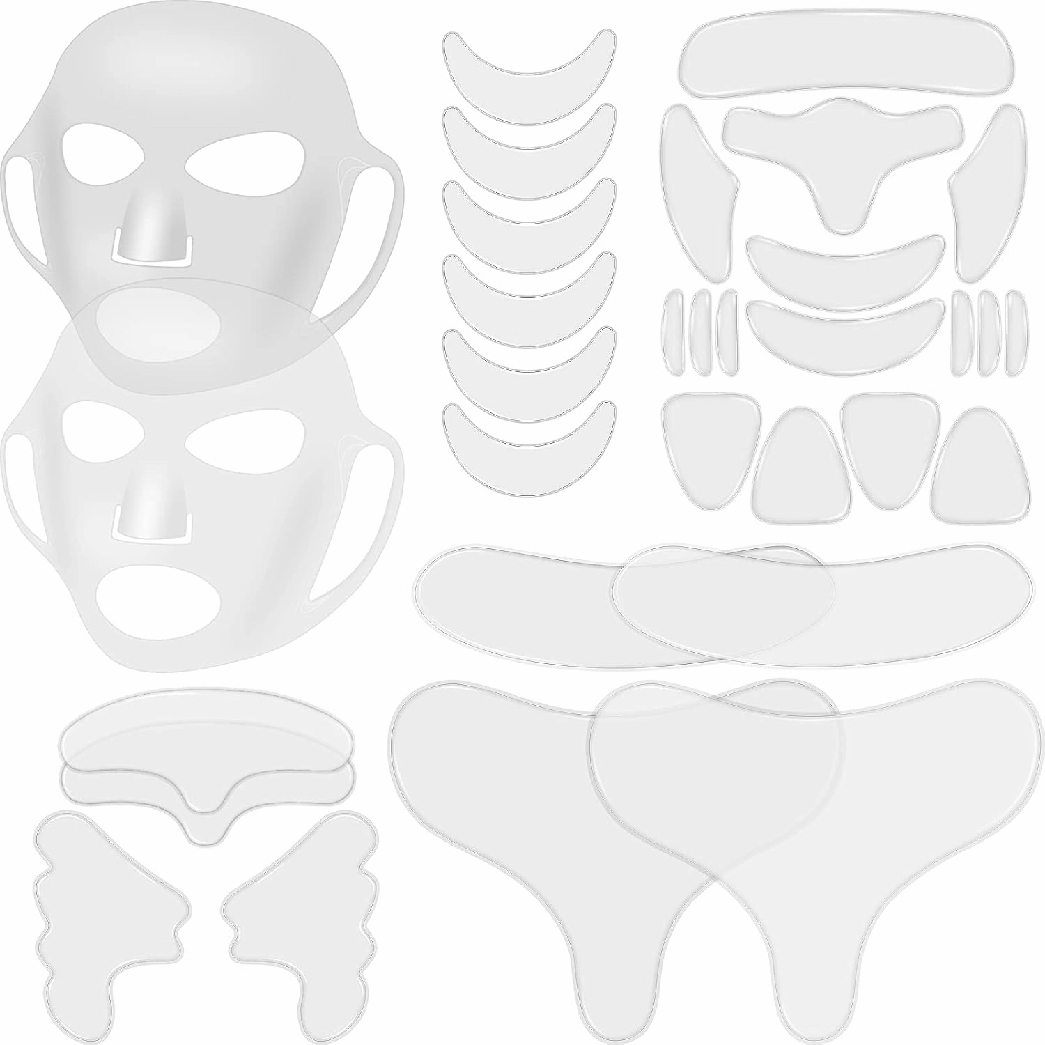 32 Pcs Facial Chest Neck Silicone Pad Reusable Face Forehead Patches Facial Sleeping Mask Cover for Smoothing Chest Neck Forehead Eye Mouth (Clear,Milk White)
