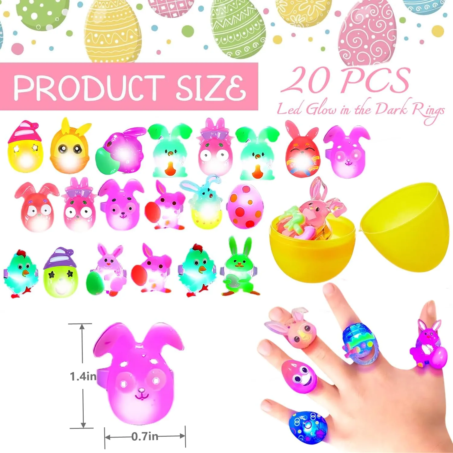 36 Pack Led Light Up Toys,Easter Eggs Filled with Glow in the Dark Toys Inside,Easter Basket Stuffers Led Toys,Glowing Party Fovers for Easter Egg Hunt (36)