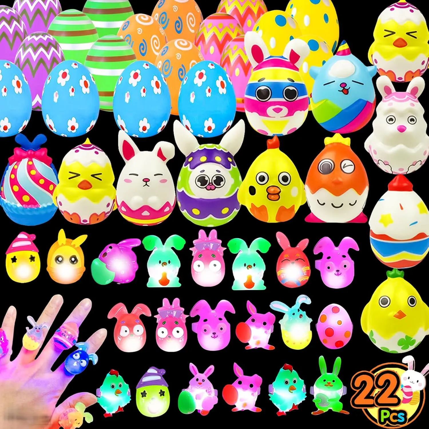 36 Pack Led Light Up Toys,Easter Eggs Filled with Glow in the Dark Toys Inside,Easter Basket Stuffers Led Toys,Glowing Party Fovers for Easter Egg Hunt (36)
