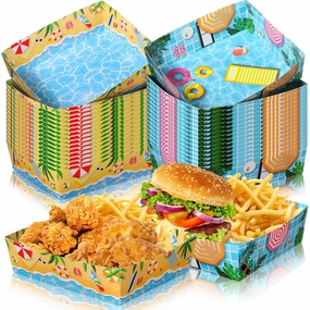 36 Pcs Summer Pool Beach Party Supplies 5 lb Beach Ball Large Paper Serving Snack Trays for Summer Hawaii Tropical Party Swimming Pool Favors