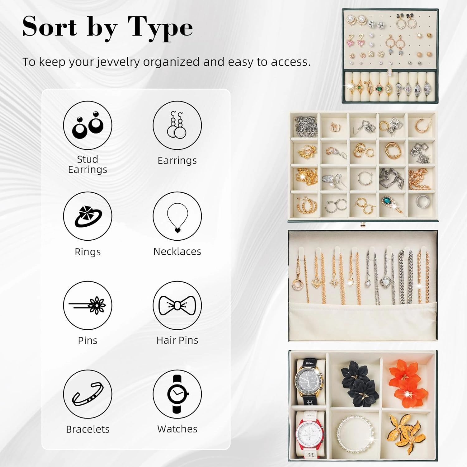 3 Layers Jewelry Box, White Jewelry Boxes for Women with Drawer, Jewelry Organizers and Storage for Earring, Ring, Necklace, Bracelets, Watch, Lockable Jewelery Organizer Lover Gifts for Women