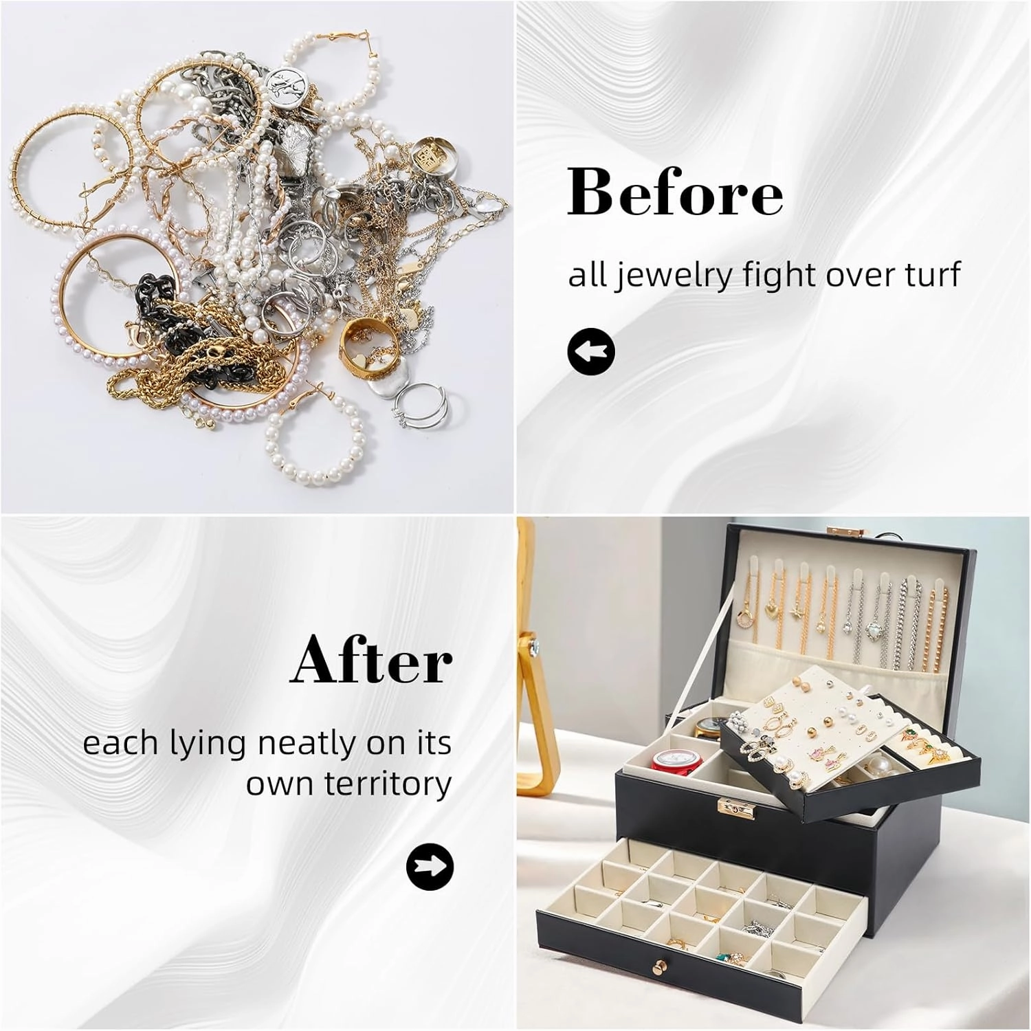 3 Layers Jewelry Box, White Jewelry Boxes for Women with Drawer, Jewelry Organizers and Storage for Earring, Ring, Necklace, Bracelets, Watch, Lockable Jewelery Organizer Lover Gifts for Women