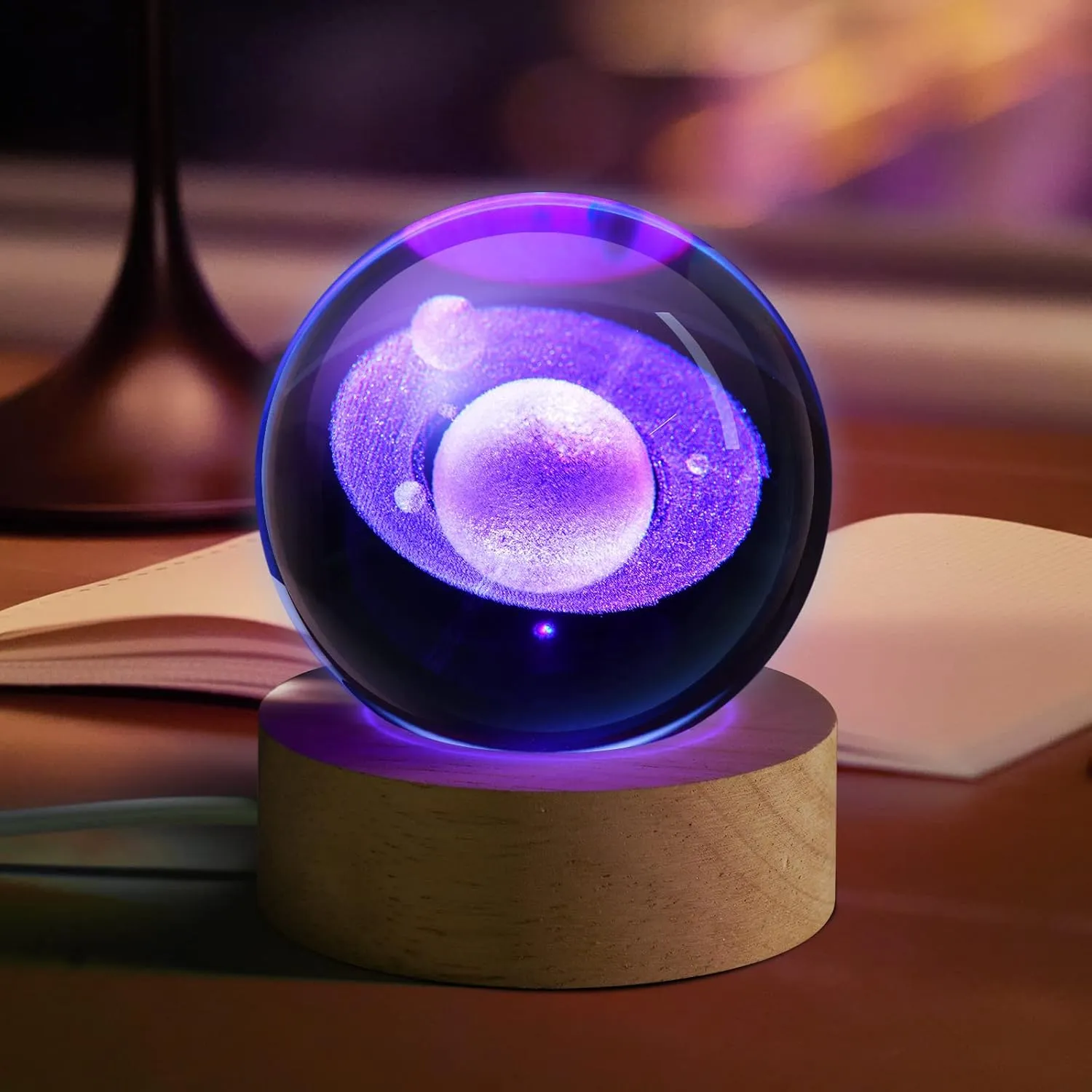 3D Galaxy Crystal Ball Night Light for Kids with Colorful LED Light Base, Color Changing Light with Remote as a Birthday Gift for Teens Boys and Girls, Planet Model