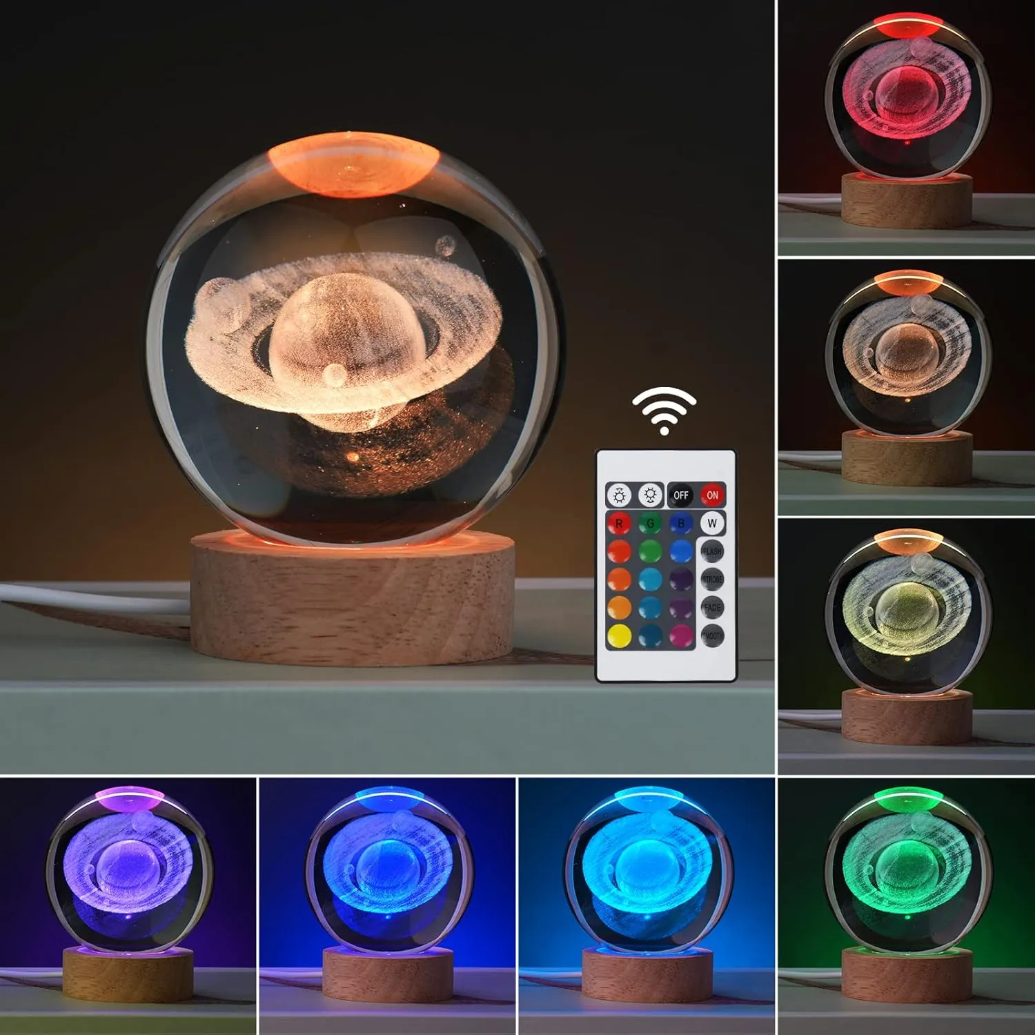 3D Galaxy Crystal Ball Night Light for Kids with Colorful LED Light Base, Color Changing Light with Remote as a Birthday Gift for Teens Boys and Girls, Planet Model