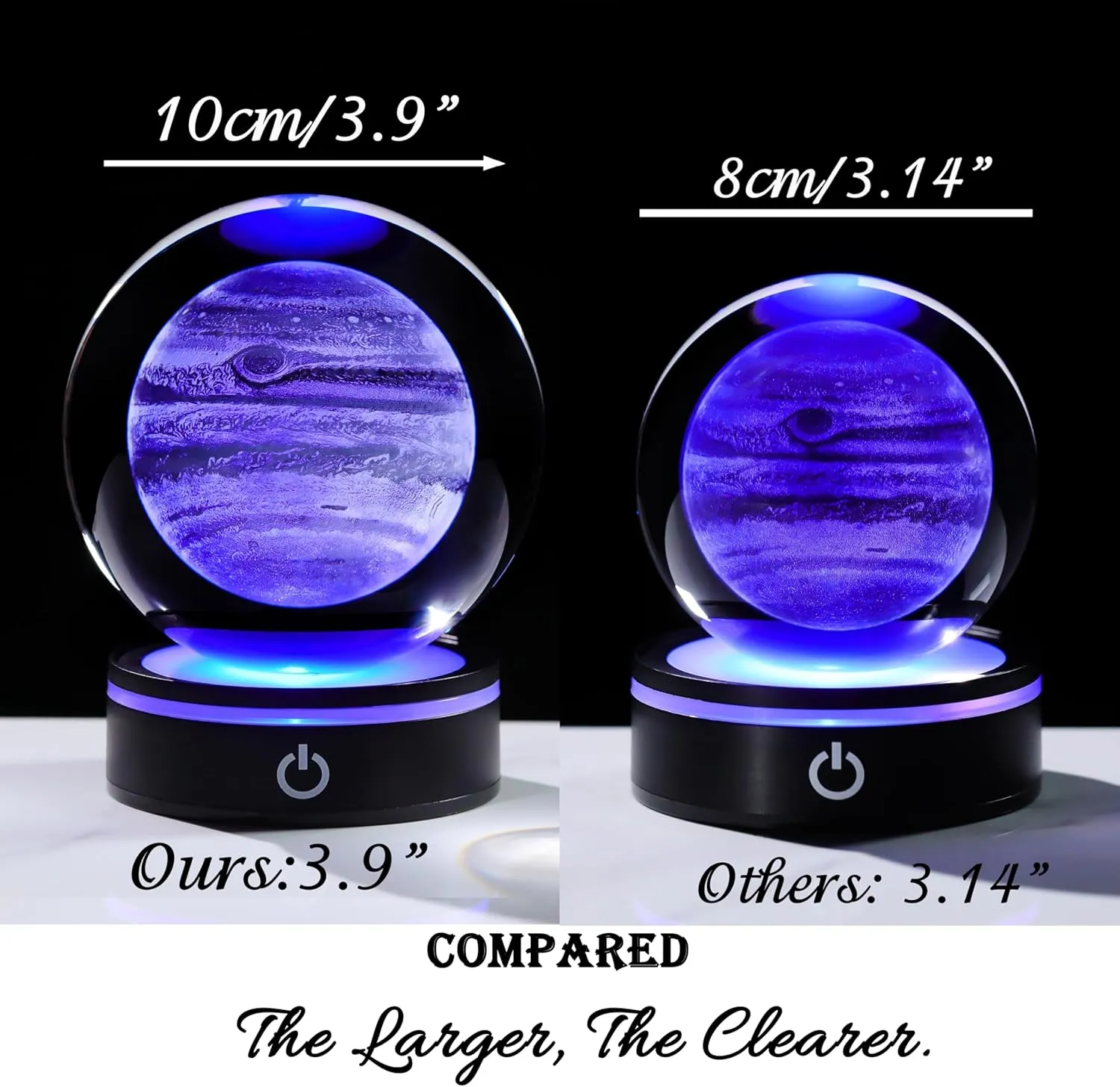 3D Jupiter Crystal Ball 100mm 3.9inch - Solar System Outer Space Astronomy Gifts Room Decor Crystal Jupiter Sphere Unique Gifts for Men Him Best Birthday Dad Physics Science Teacher Planet Lamp