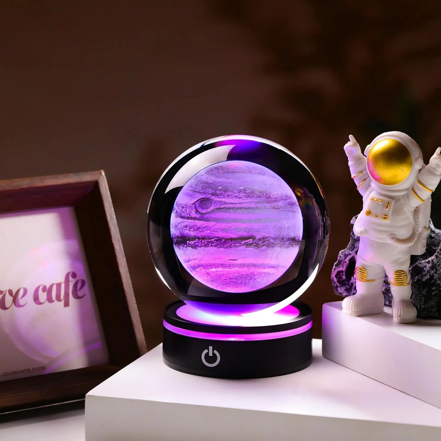 3D Jupiter Crystal Ball 100mm 3.9inch - Solar System Outer Space Astronomy Gifts Room Decor Crystal Jupiter Sphere Unique Gifts for Men Him Best Birthday Dad Physics Science Teacher Planet Lamp