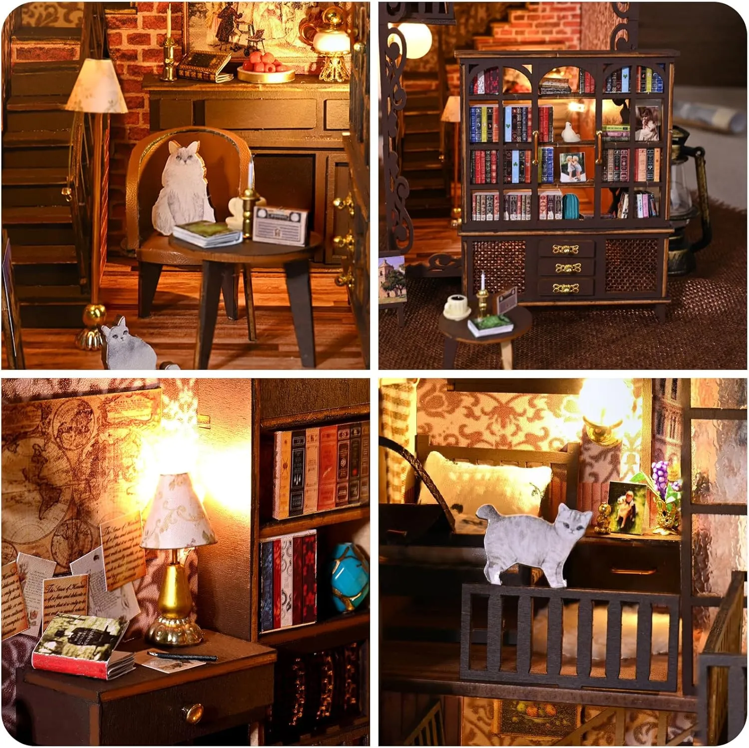 3D Wooden Puzzle Bookends, 2025 New DIY Book Nook Kit, Magic Book House Model Building Kit Insert Decor with Sensor Light, Stand Bookshelf for Home Decorative Books Ornaments (New Secret Castle)